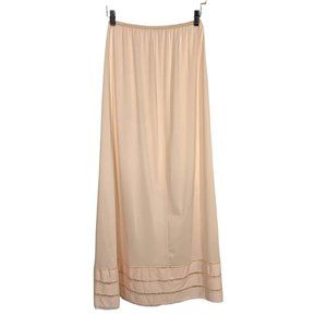 Vintage 60s Texsheen Peach Lace Side Slit Trim Full Length Slip Medium